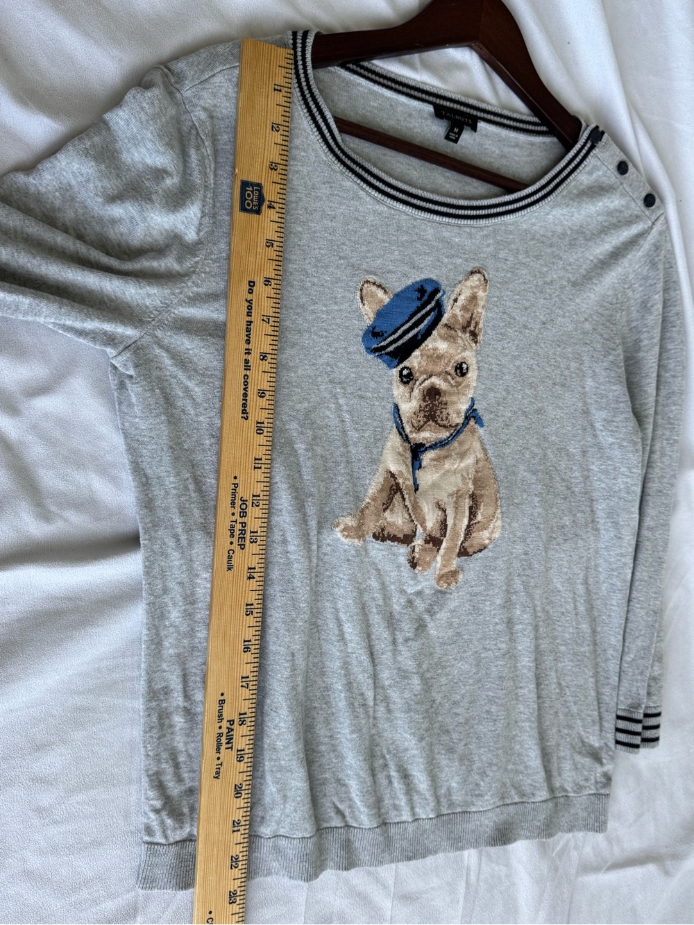 Talbots FRENCHIE DOG SWEATER women medium gray bulldog puppy cotton coastal - Picture 8 of 9